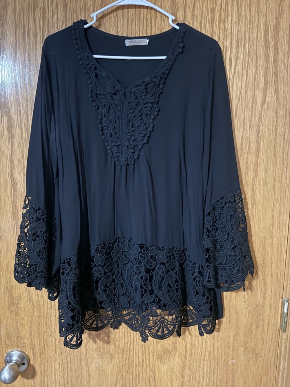 Loveappella Black Crochet-Trim Tunic Top